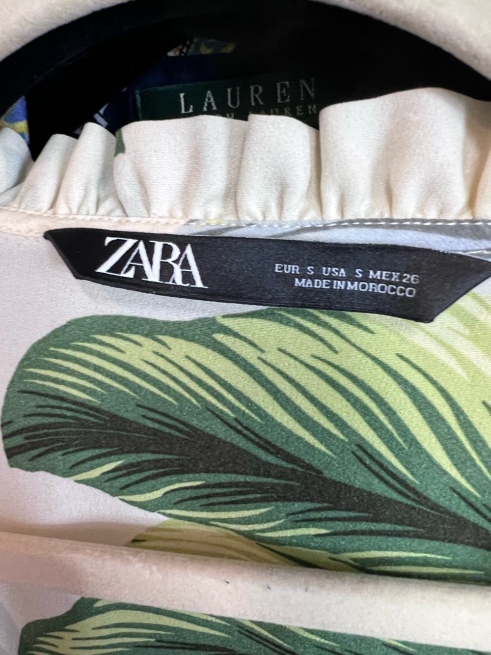 ZARA Cream and Green Tropical Print Dual Tie Blouse, S - Picture 10 of 10